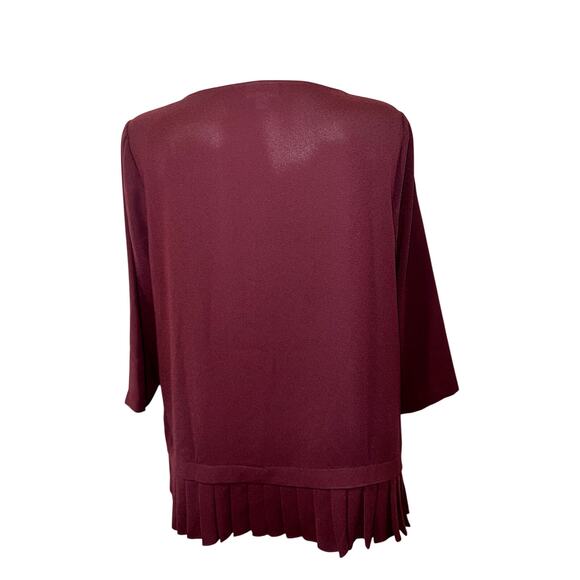 J. Jill Top Sz L Burgundy Crew Neck 3/4 Slv Pleated Hem Drop Waist Blouse Tunic - Picture 5 of 6